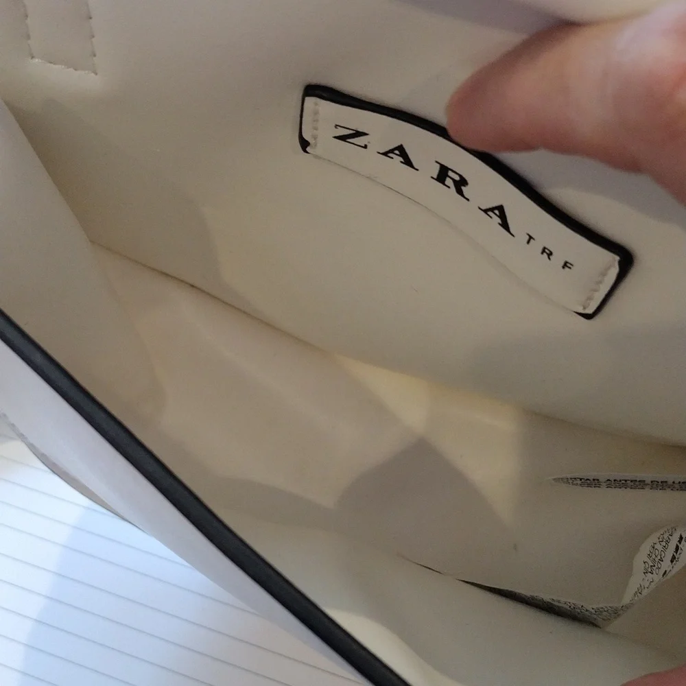 Zara white faux leather cross body purse. white with black and silver detail. VG - Picture 8 of 8